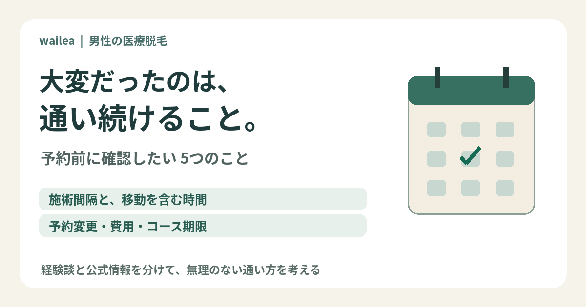 医療脱毛に通い続けるため、施術間隔・時間・予約変更・費用・コース期限を確認するガイド